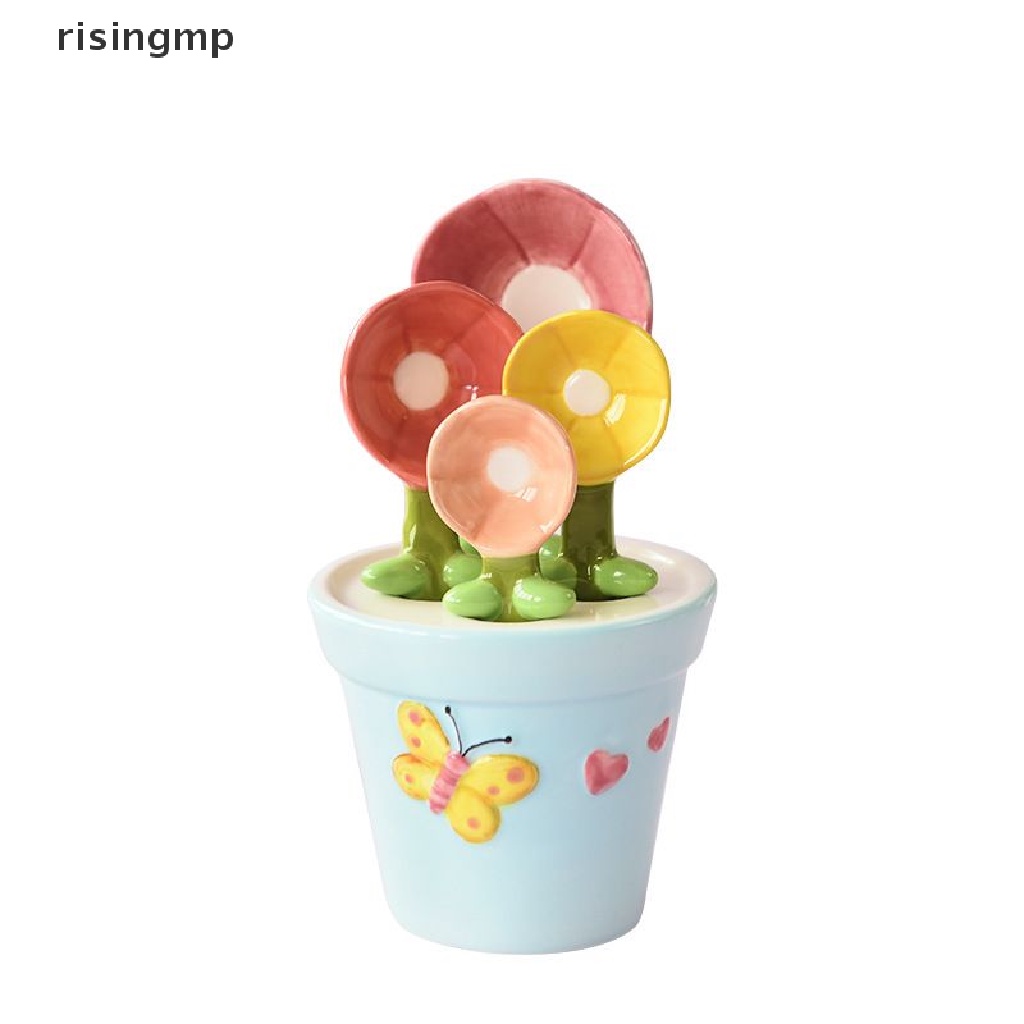 Set 4 Muỗng Sứ Đo Lường Kèm Giá Đỡ Hình Bông Hoa ♨Trên đó