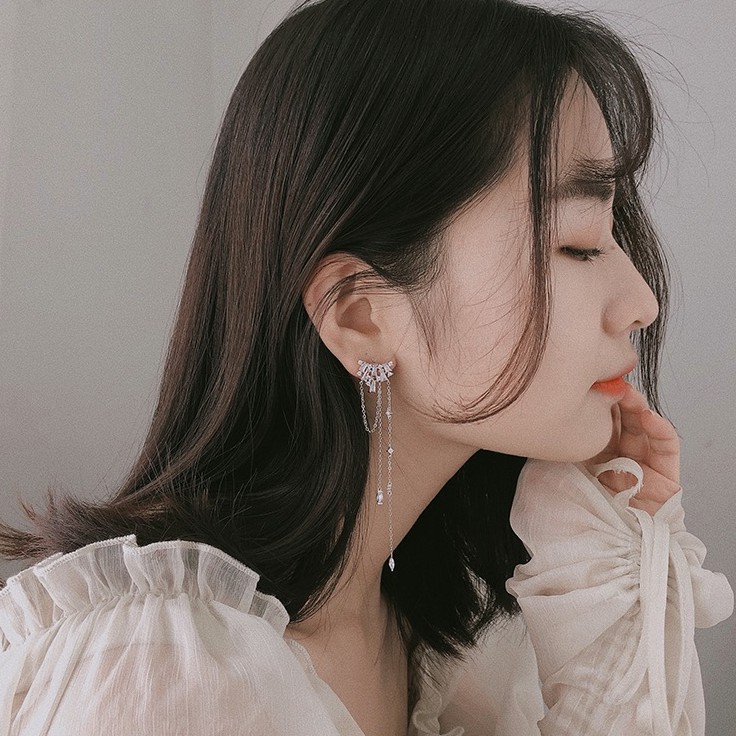 Bông Tai Dáng Dài Đính Đá Zircon Cao Cấp Thời Trang
