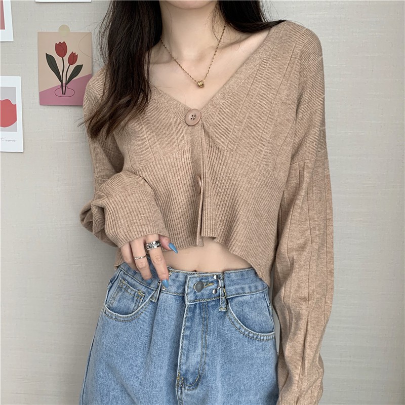 Xiaozhainv Áo Cardigan Dệt Kim Tay Dài Dáng Rộng Phong Cách Hàn Quốc Dễ Phối Đồ