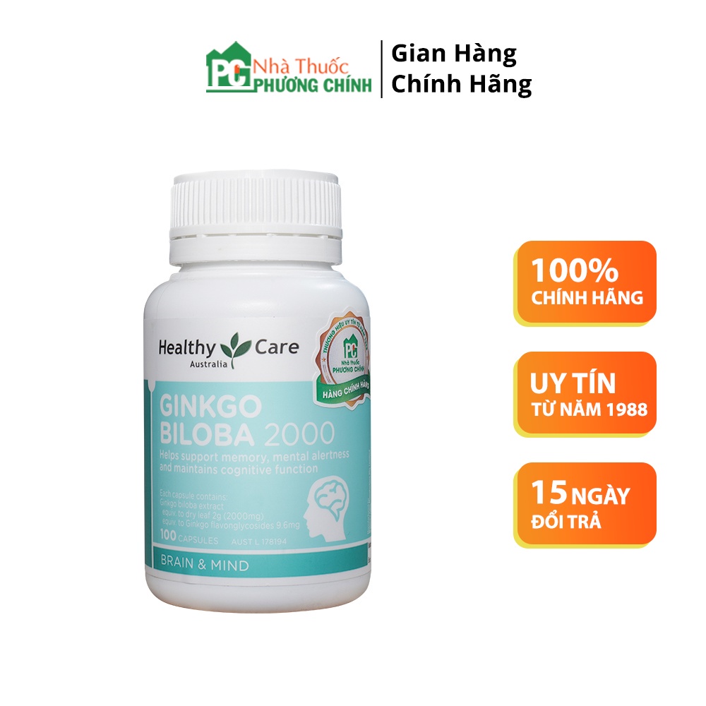 Bổ Não Ginkgo Biloba Healthy Care 2000 Úc - Hỗ Trợ Lưu Thông Tuần Hoàn Máu Não Và Tăng Cường Trí Nhớ