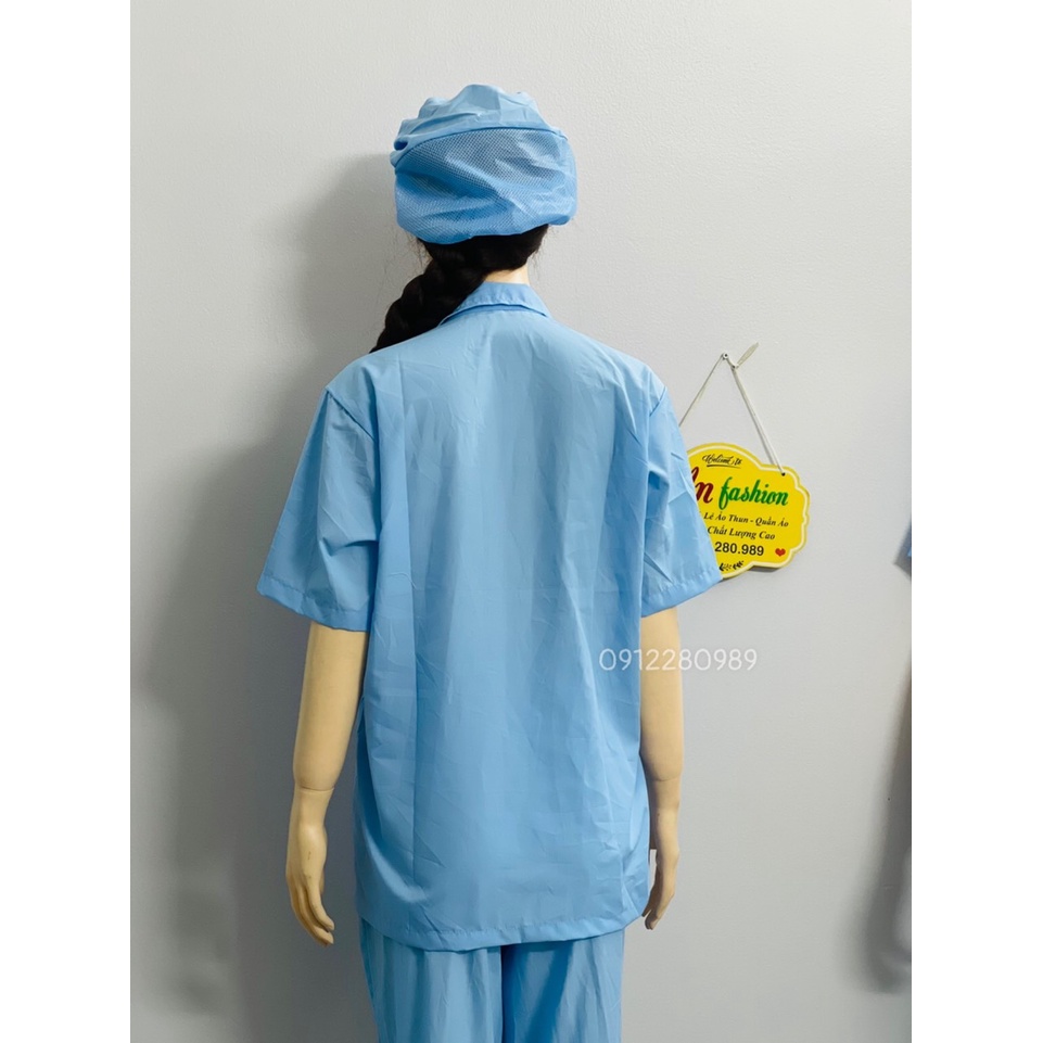 Đồ thực phẩm nam nữ ngắn tay 2 túi vuông vải silk mịn thoáng mát _ Hình chụp thật