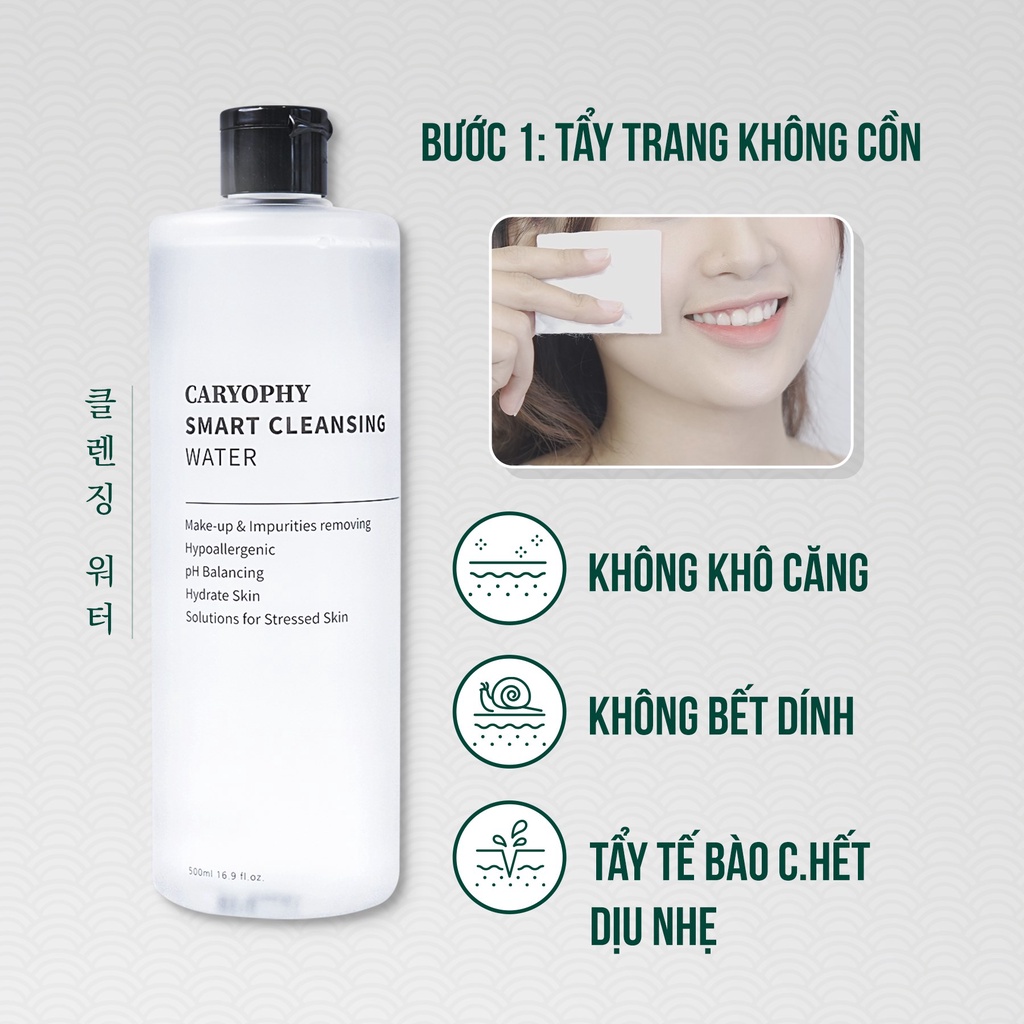 Nước tẩy trang cho da khô da dầu da mụn da nhạy cảm Hàn Quốc Caryophy 60ml