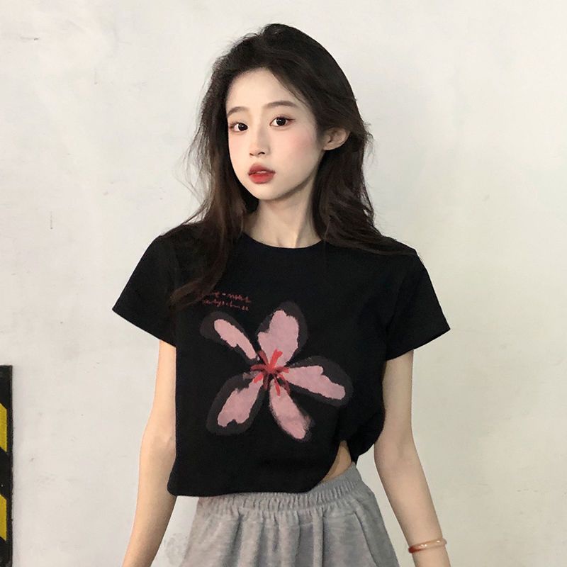 Jiashucheng Áo Thun Ngắn Tay Dáng Rộng Màu Đen Thời Trang Mùa Hè Cho Nữ