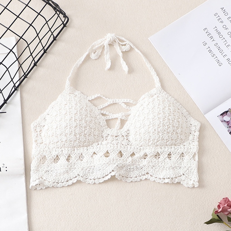 Áo Ngực Bikini Đan Len Cổ Chữ V Dây Chéo Phong Cách Boho Quyến Rũ Thời Trang Đi Biển Cho Nữ