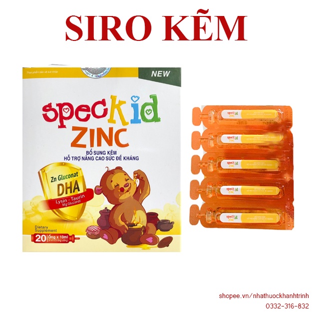 Speckid Zinc - ống uống bổ sung kẽm và khoáng chất, hộp 20 ống 10ml
