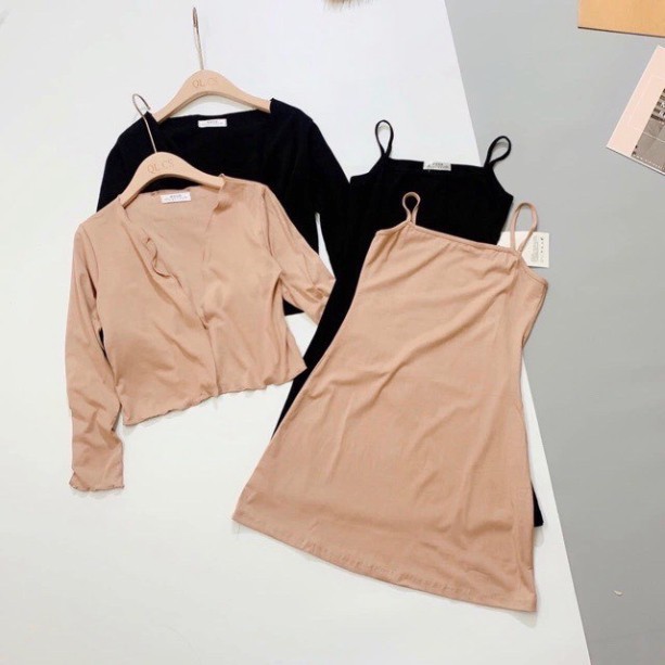 Váy 2 dây ôm body kèm áo trẻ trung cá tính / Váy ôm body kèm áo cadigan dài tay | BigBuy360 - bigbuy360.vn