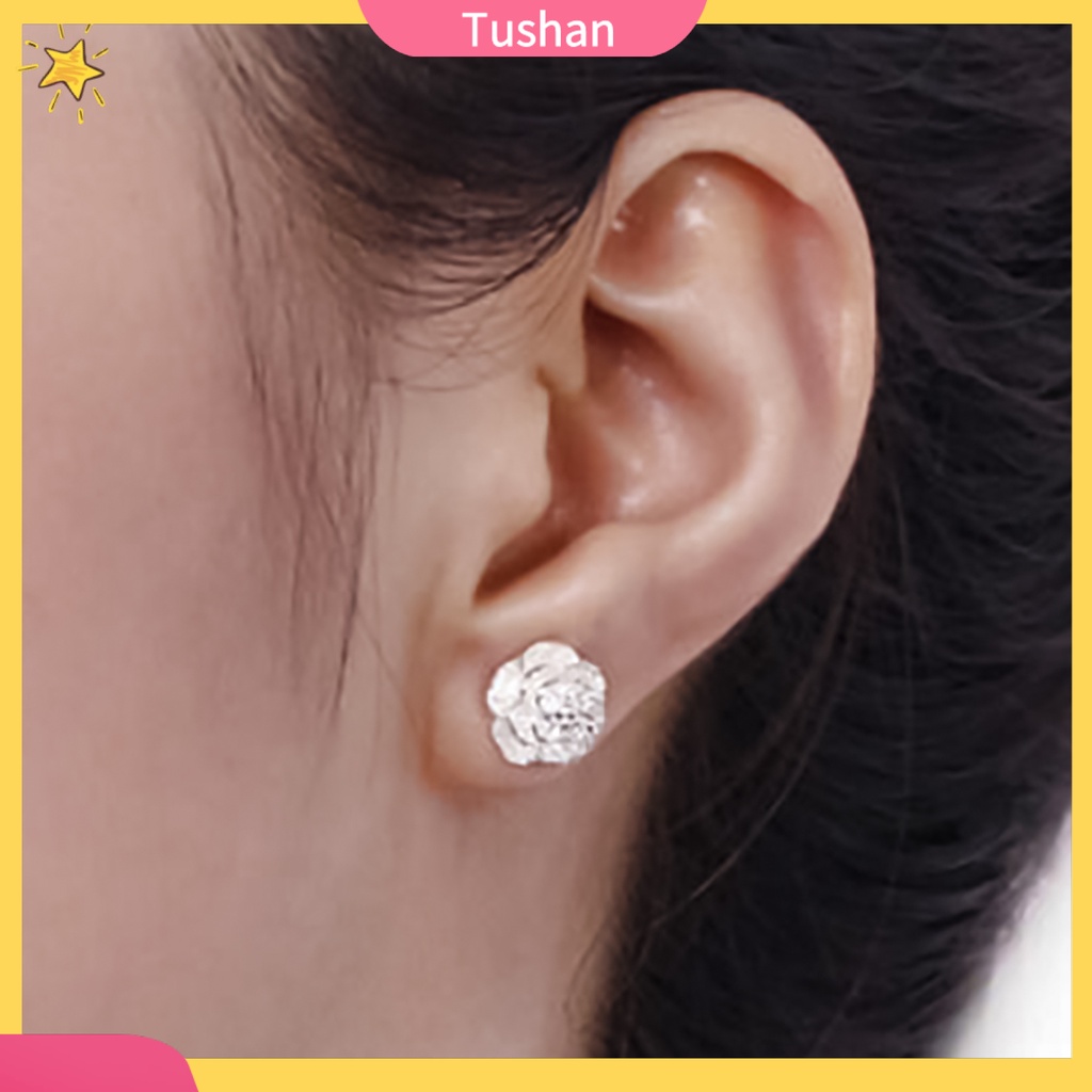 Khuyên tai hình hoa mạ bạc đính đá phong cách thanh lịch tinh tế dành cho nữ