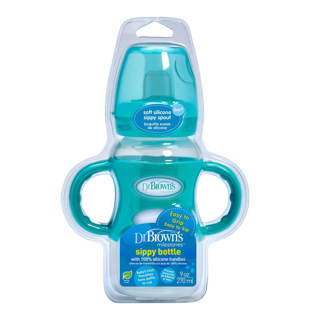 Bình sữa Dr Brown's hai tay cầm cổ rộng Option Plus Sippy 270ml-nhựa PP