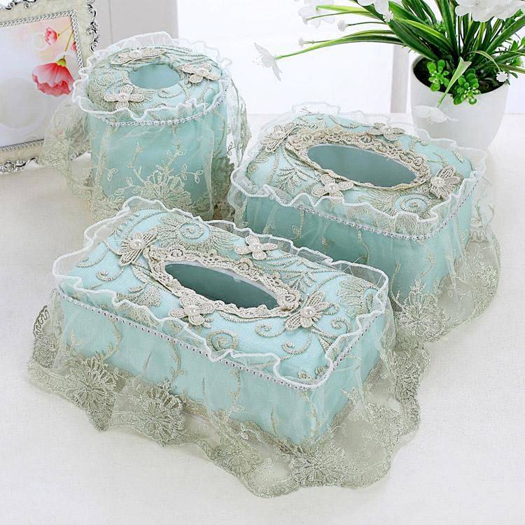 Hộp Đựng Khăn Giấy Bằng Vải Phối Ren Phong Cách Châu Âu