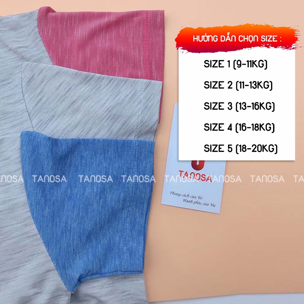 Đồ bộ quần áo cộc tay cho bé trai bé gái chất coton TANOSA phối màu ống tay 18-20kg