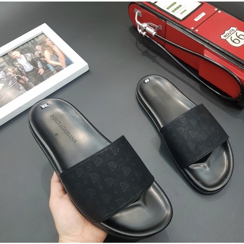 Dép quai ngang có hoạ tiết dập vân logo, Dép da thời trang chống trơn phong cách đơn giản btshop từ 38 đến 42