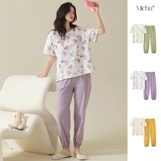 Bộ đồ nữ mặc nhà cotton cao cấp Micha D71-79 đồ bộ nữ áo ngắn tay quần dài chun gấu trendy