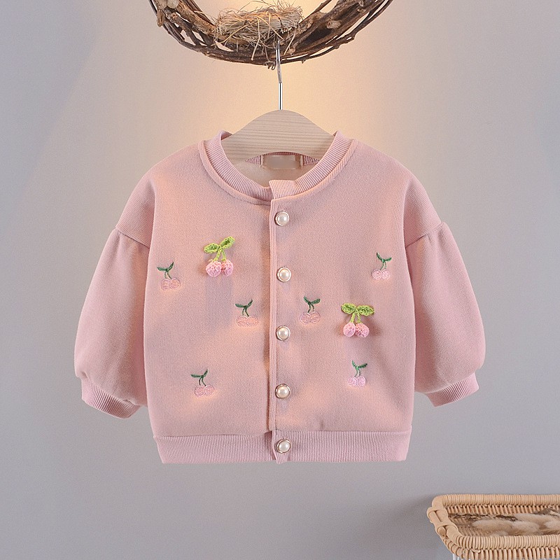 Áo khoác lót nhung bé gái size 6-15kg thêu quả cherri AK20