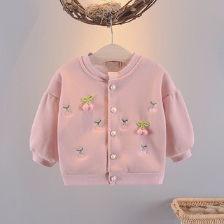 Áo khoác lót nhung bé gái size 6-15kg thêu quả cherri AK20