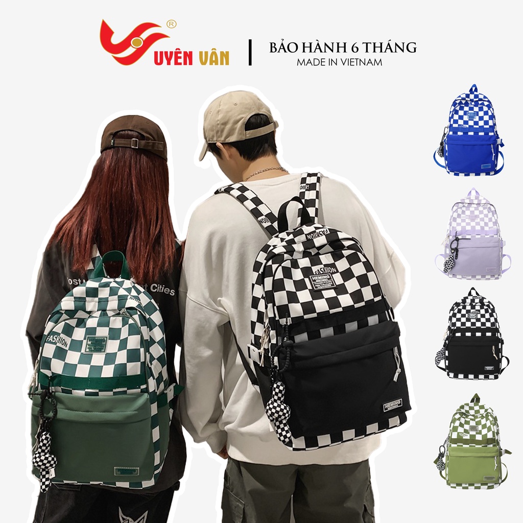 Balo nam nữ kẻ sọc caro unisex vải chống thấm nước độ bền cao thời trang đi học 3511