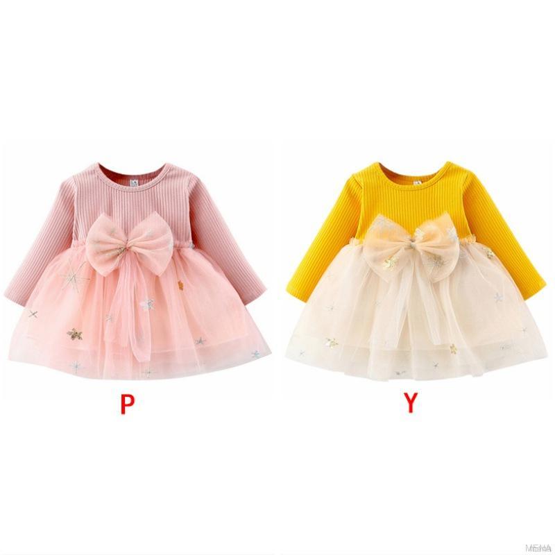 Đầm Công Chúa Dài Tay Phối Nơ Xinh Xắn Dành Cho Bé Gái