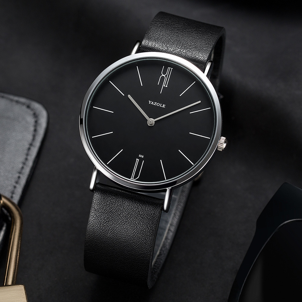 Đồng Hồ Analog Máy Quartz Dây Da Sang Trọng Yazole 506