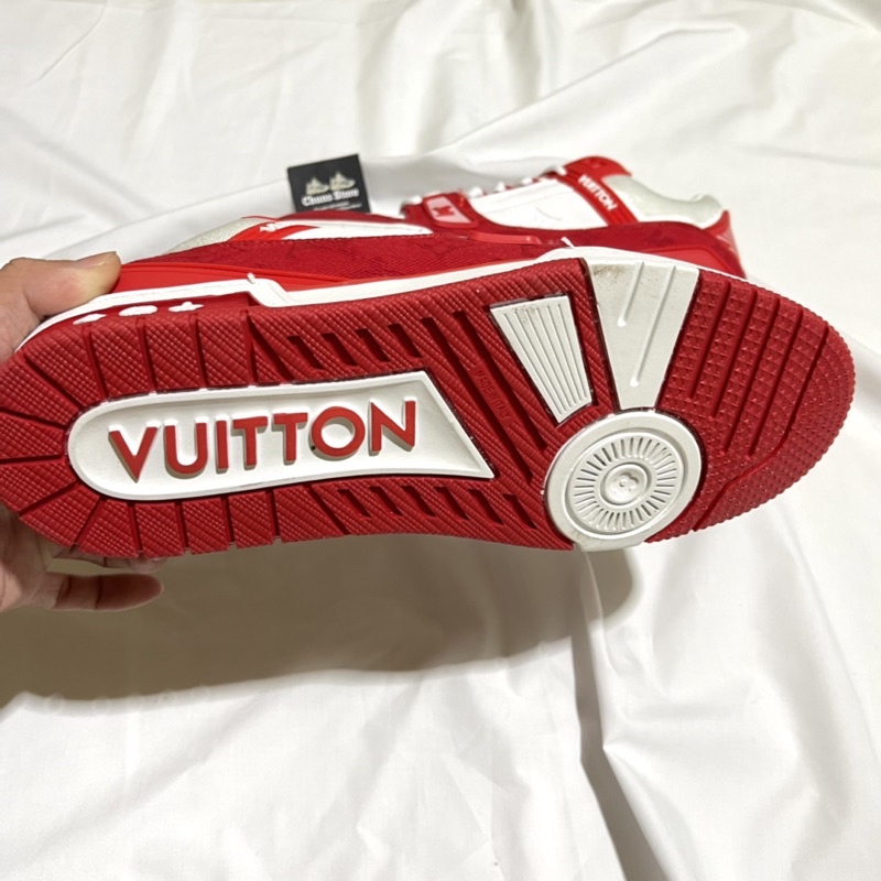 Giày thể thao nam nữ CT Louis vuitton LV trainer nam nữ trắng đỏ red cổ thấp lót hoa S Cấp mới full hộp