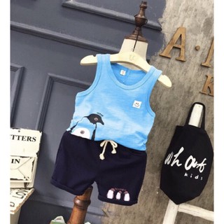 Đồ bộ quần áo thể thao ba lỗ bé trai, bé gái, thun cotton thoải mái vận động - Quần áo trẻ em (Xanh).