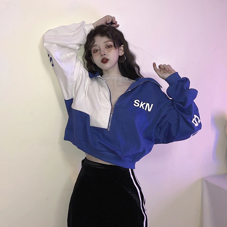 Áo khoác nữ có dây kéo cô cao form ngắn ulzzang