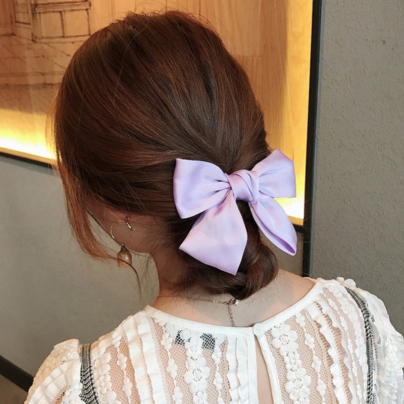 Kẹp Tóc Nơ Vải Voan Màu Trơn Phong Cách Hàn Quốc Cổ Điển