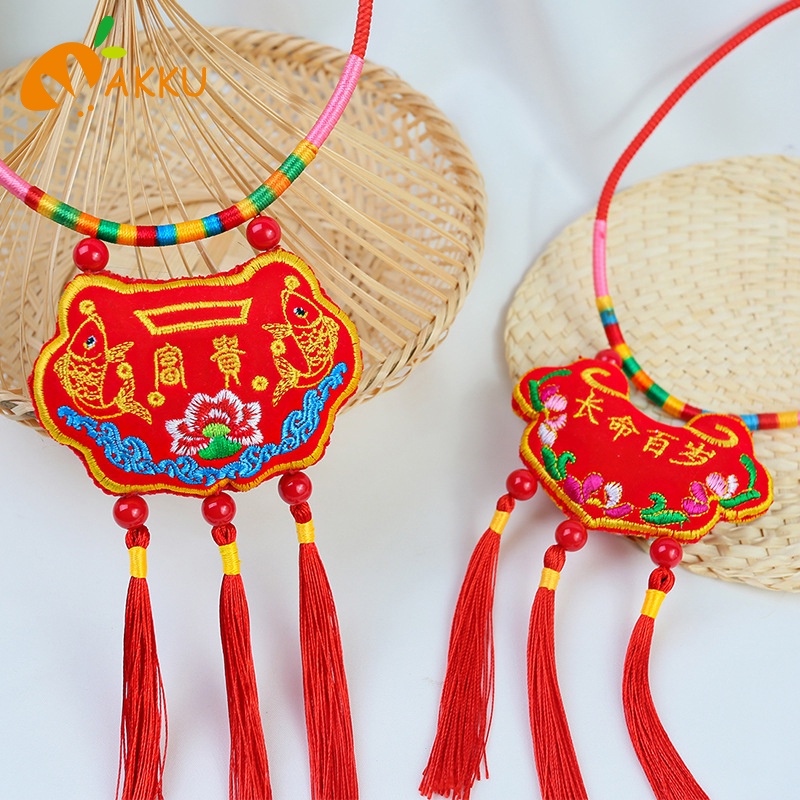 Vòng cổ đeo cổ cho bé cuộc sống lâu dài ruyi thêu quà tặng trăng tròn Dây chuyền cho bé &amp; trẻ em Phụ kiện Trang sức AKKU