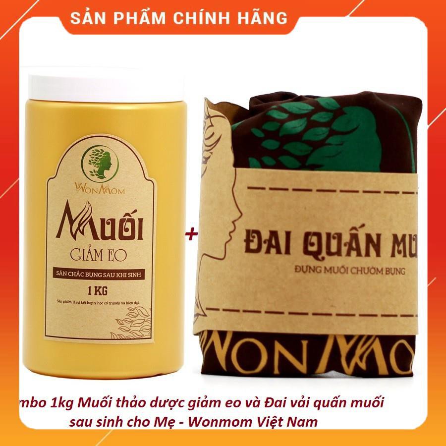 Combo 1kg Muối thảo dược giảm eo và Đai vải quấn muối Wonmom - giảm mỡ bụng sau sinh cho Mẹ Việt Nam CW