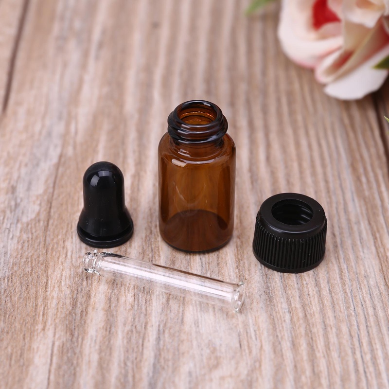 Bộ 10 Lọ Thủy Tinh Nhỏ Giọt Màu Hổ Phách Kèm Nắp Đen Đựng Tinh Dầu Thơm