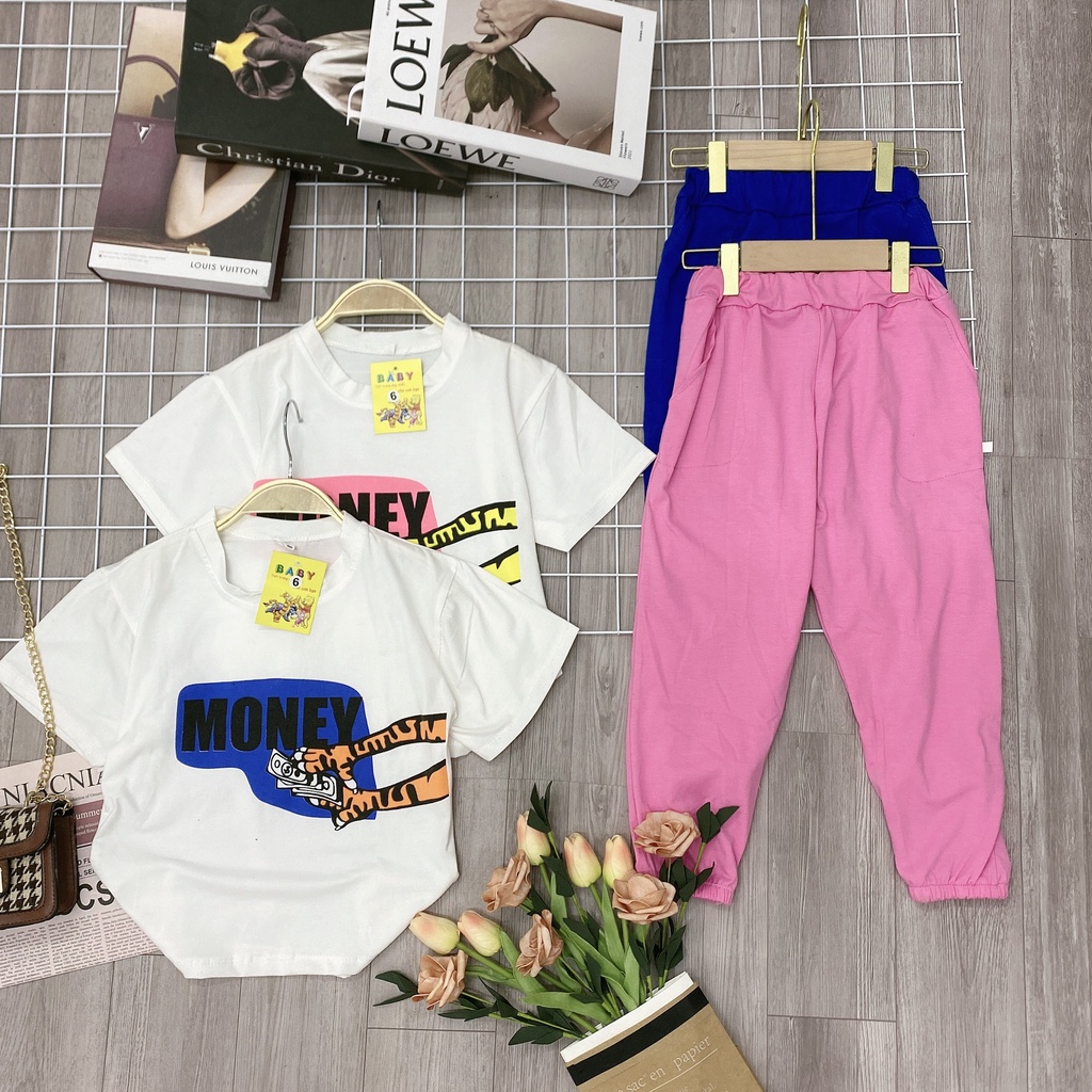 Set bộ quần áo trẻ em dành cho bé gái 18-45kg mẫu "MONEY". MA57.