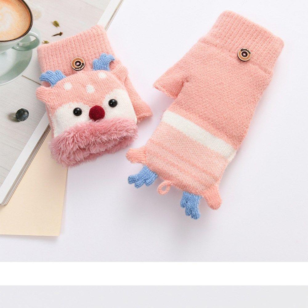 1 Đôi Găng Tay Dệt Kim Hở Ngón Họa Tiết Tuần Lộc Hoạt Hình Dễ