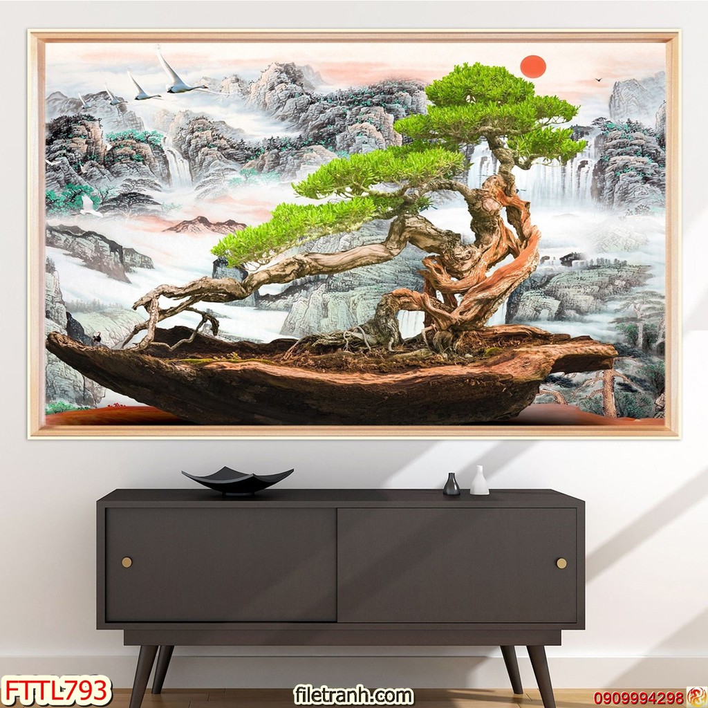 TRANH DÁN TƯỜNG CHẬU BON SAI,TRANH CHẬU CÂY CẢNH IN 3D