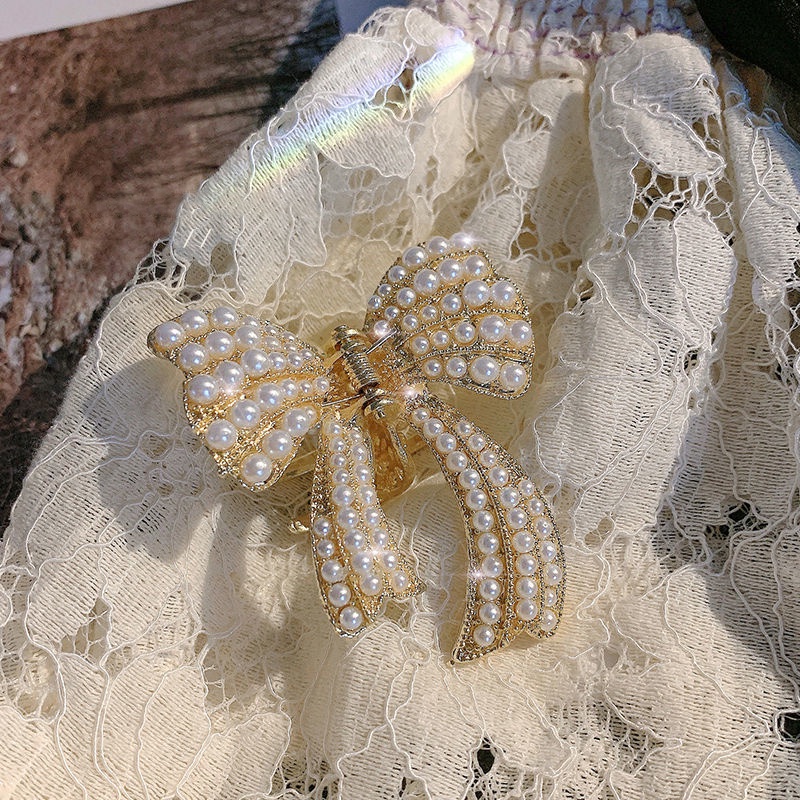 ✨✨Kẹp Tóc Nơ Đính Đá Và Ngọc Trai Giả Phong Cách Vintage Mới