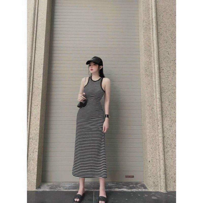 Đầm ôm body ba lỗ sọc dáng thể thao siêu hack dáng ( kèm video thật)