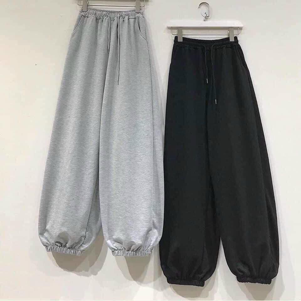 Quần Thun jogger. Quần ống rộng vải nỉ ép không xù 2 màu Đen Xám,form Unisex Nam Nữ