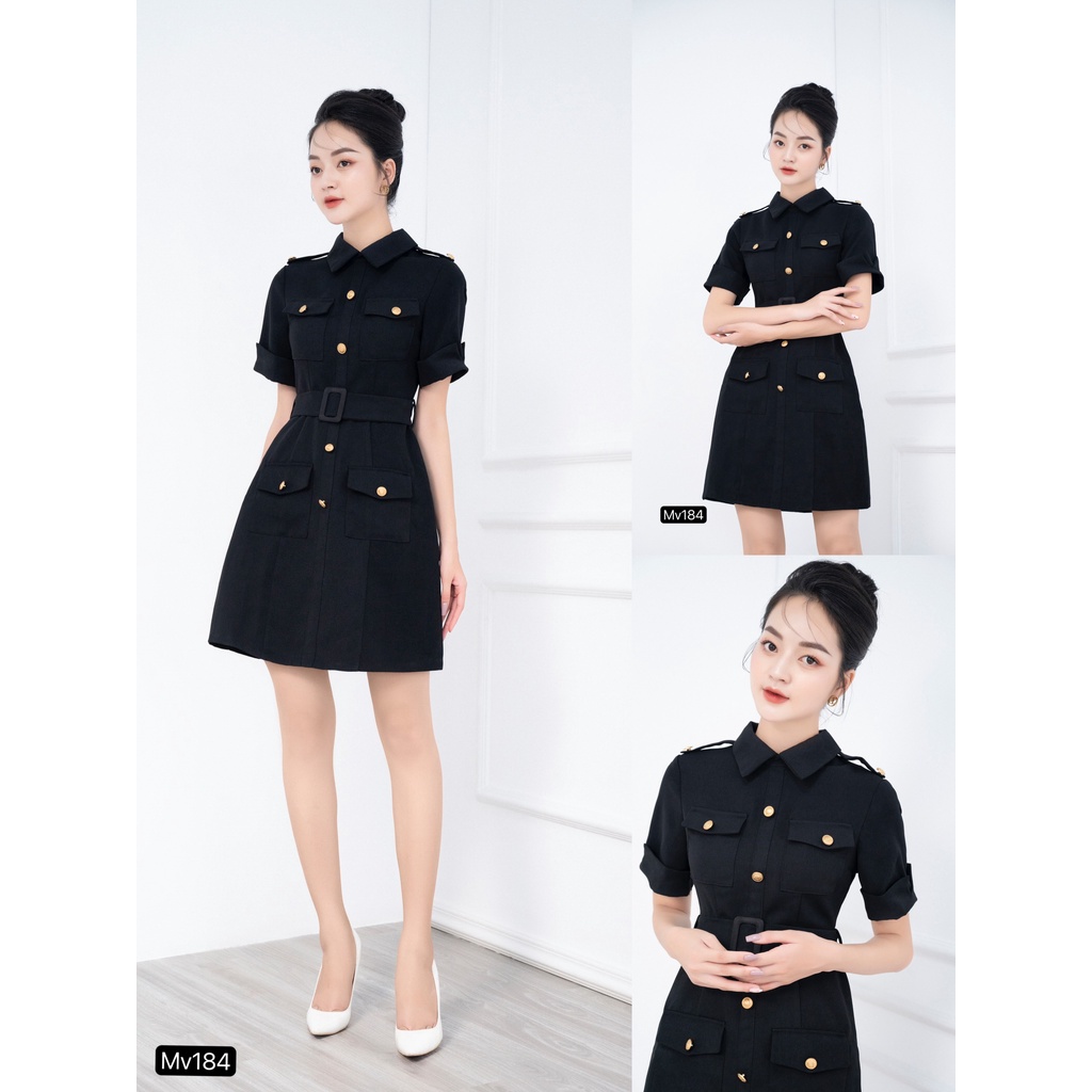 VÁY KATE ĐEN CỔ SƠ MI DÁNG CHỮ A ĐI LÀM ĐI CHƠI THIẾT KẾ MC Mv184