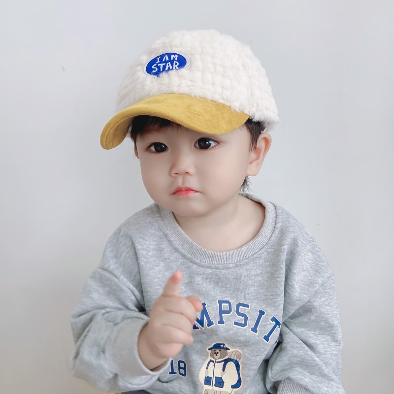 Mũ Lưỡi Trai Phối Lông Màu Sắc Tương Phản Thời Trang Thu Đông Cho Bé