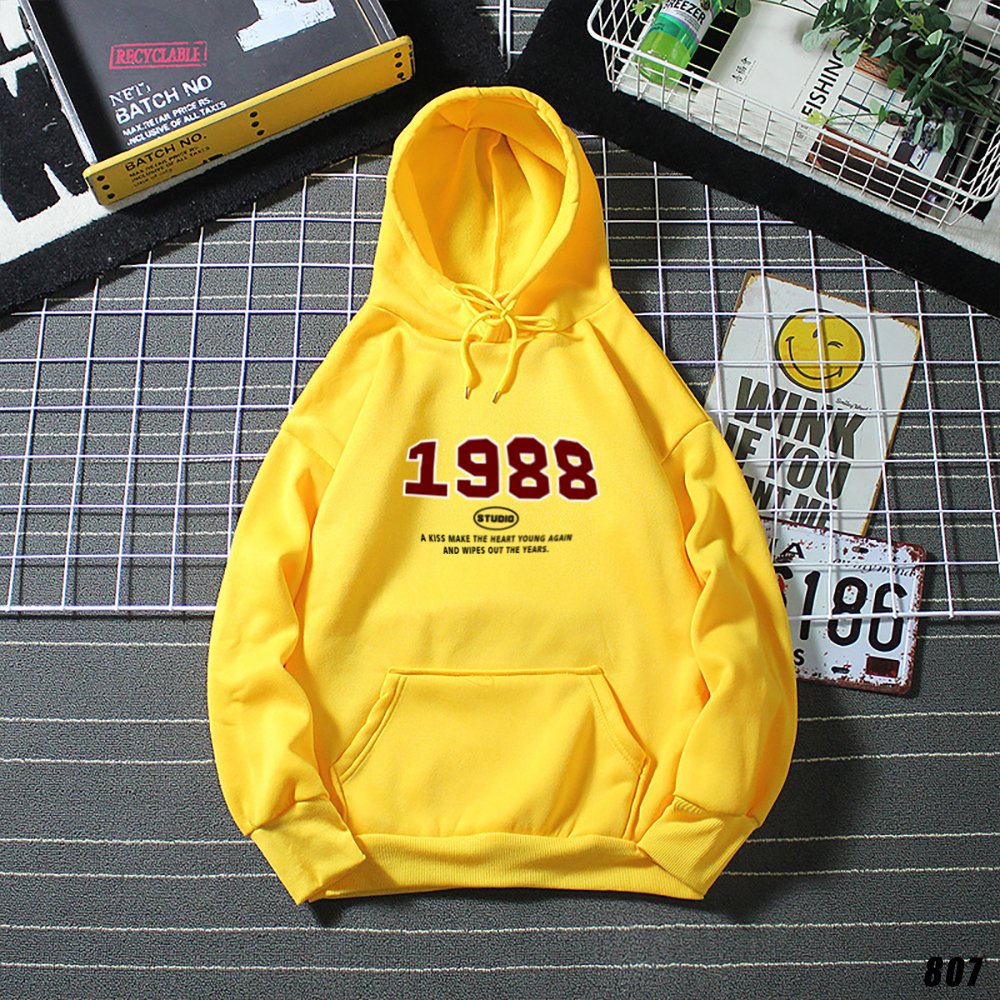 Áo Hoodie Couple Nam Nữ in hình 1988 HY KOREA 807 Vải Nỉ Bông
