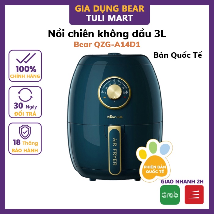 Nồi Chiên Không Dầu Bear Mini 3 Lít,  Nồi Chiên Ko Dầu Đa Năng, Lò/Nồi Nướng Không Dầu Bear QZG-A14D1_Bảo Hành 1 Năm