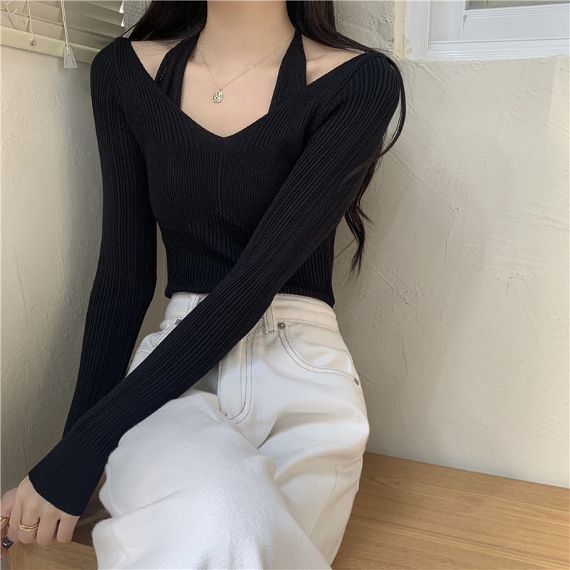 Happy Store Áo Sweater Tay Dài Hở Vai Dáng Ôm Quyến Rũ Thời Trang Cho Nữ