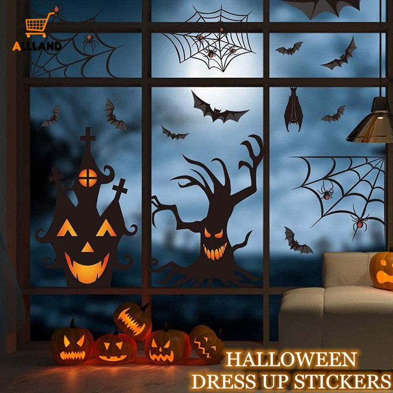 Set 9 Miếng Dán Cửa Kính Bằng PVC Tĩnh Điện Họa Tiết Hoạt Hình Halloween Trang Trí Nhà Cửa
