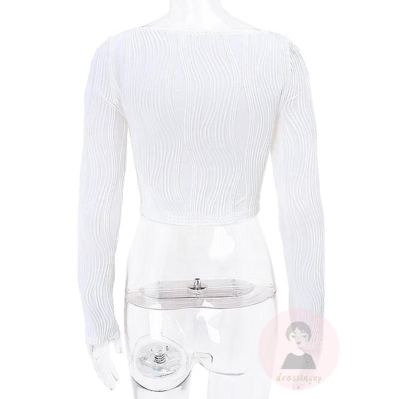 Áo Kiểu Tay Dài Cổ Chữ U Màu Sắc Trơn Thiết Kế Không Đồng Đều 3D Thời Trang Cho Nữ