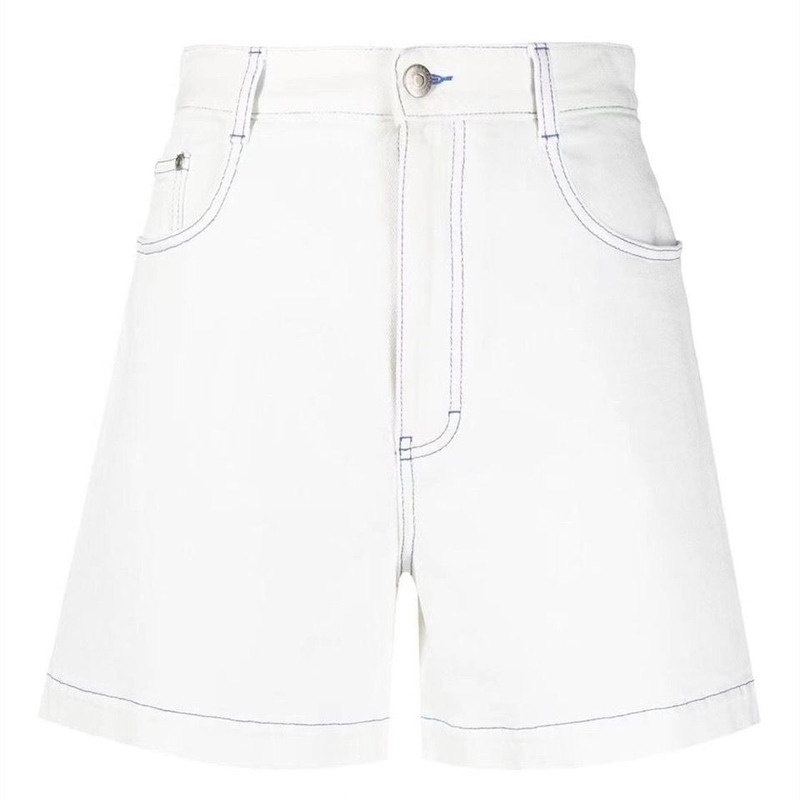 Quần short denim cạp cao ống rộng in chữ phong cách mùa hè cho nữ