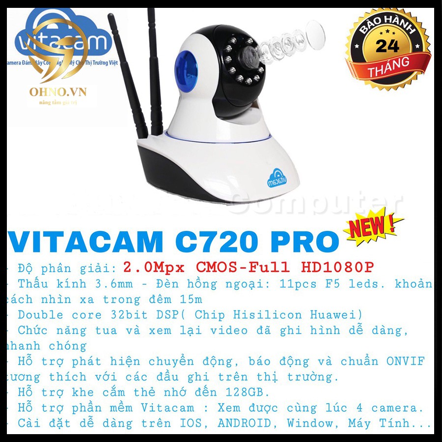 Camera IP Wifi Vitacam giám sát trong nhà C720 Pro full HD 1080P – OHNO Việt Nam