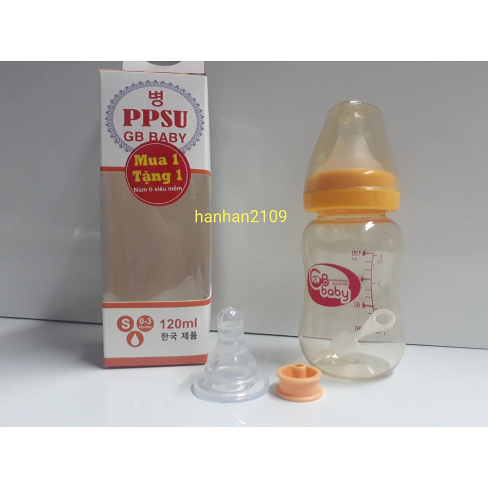 (Hàng chính hãng) Bình sữa cổ hẹp PPSU GB - BABY 120ml có van chống sặc
