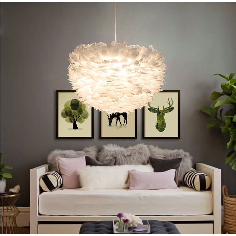Đèn chùm MONSKY KIPLO lông vũ độc đáo, hiện đại loại 45cm - kèm bóng LED chuyên dụng