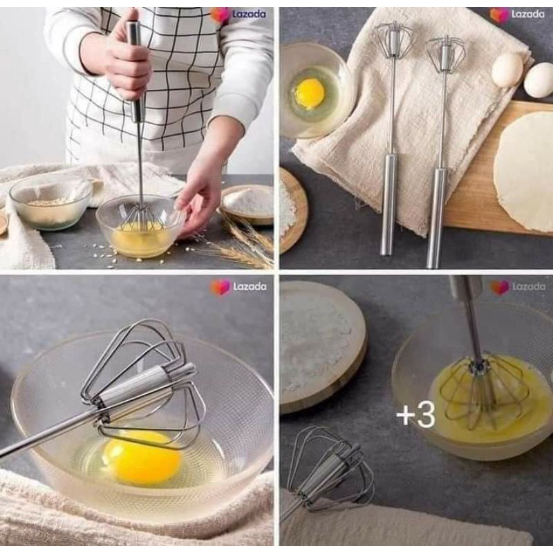 Cây đánh trứng inox ấn tự xoay tiện lợi - dùng không mỏi tay