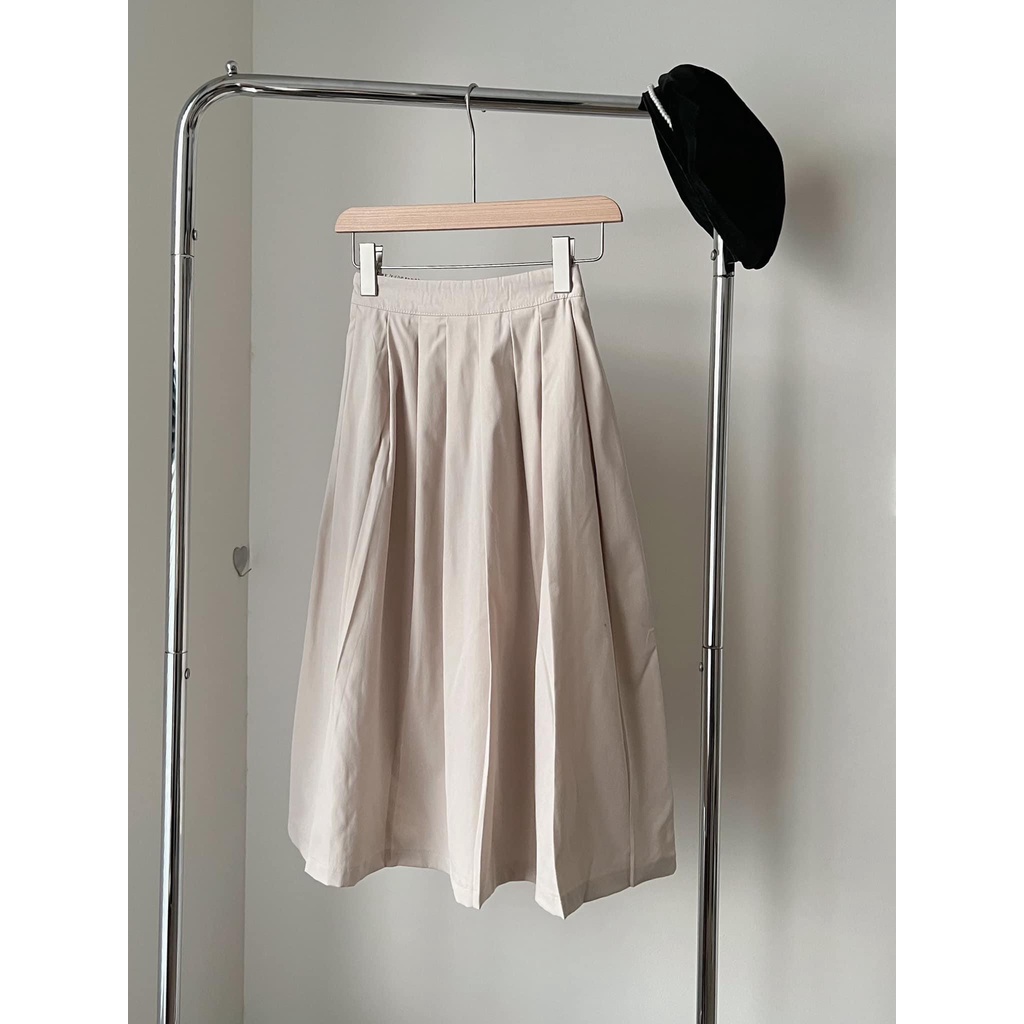 [Ảnh thật/Sẵn] Chân váy dáng xòe chất kaki xếp li eo cạp chun ulzzang