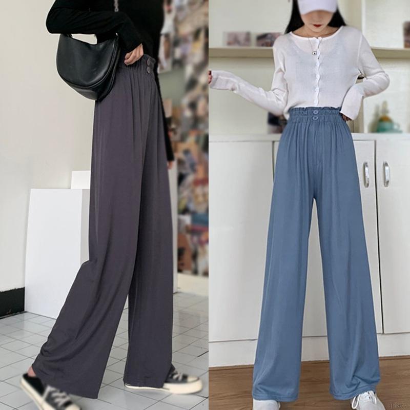 Quần ống rộng eo cao màu trơn thời trang retro Hàn Quốc cá tính