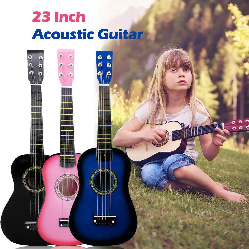 Đàn Ghita 6 Dây 23 Inch Bằng Gỗ Trơn Kích Thước Nhỏ Gọn Dành Cho Trẻ Em