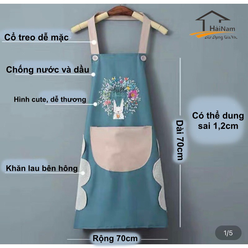 (FREE SHIP) Tạp Dề Hoạ Tiết Thỏ Xinh Chống Thấm Nước Có Lau Tay, Tạp Dề Thỏ Cao Cấp